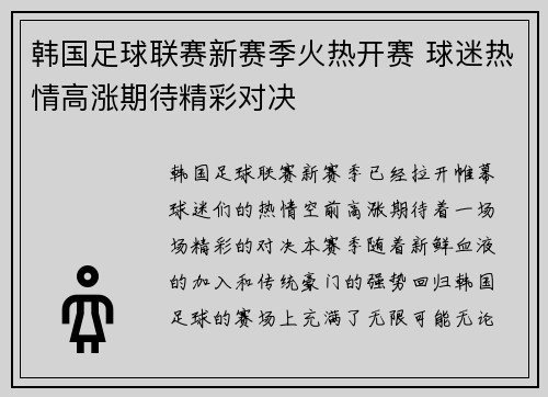 韩国足球联赛新赛季火热开赛 球迷热情高涨期待精彩对决