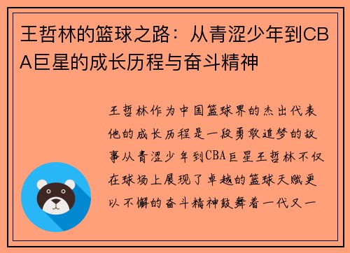 王哲林的篮球之路：从青涩少年到CBA巨星的成长历程与奋斗精神