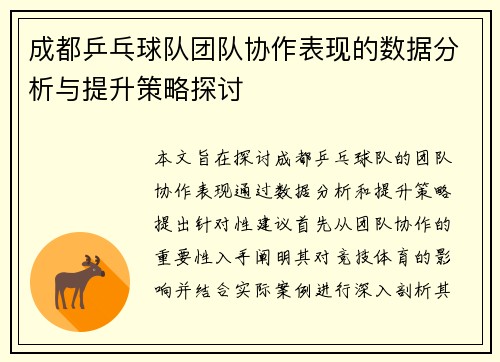 成都乒乓球队团队协作表现的数据分析与提升策略探讨
